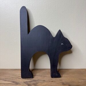 Handmade Black Cat Wall Hanging Rustic Wood Halloween Decor 12"x10" Primitive Fo